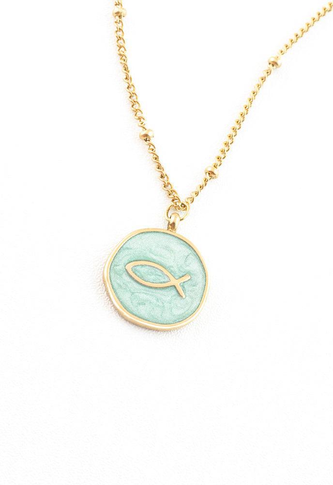Ichthus Fish Necklace in Mint & Gold - Give Hope and Freedom to Women!