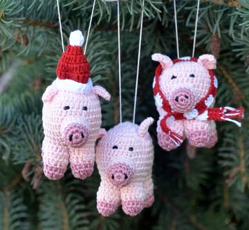 Set of 3 - Hand Crochet Pig Ornaments, Fair Trade from Armenia
