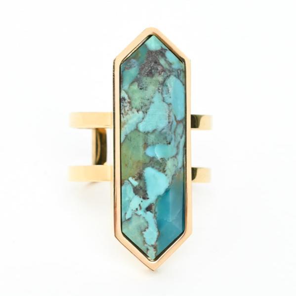 Turquoise and Gold Be Free Adjustable Ring- Fair Trade, Gives Freedom to Women!