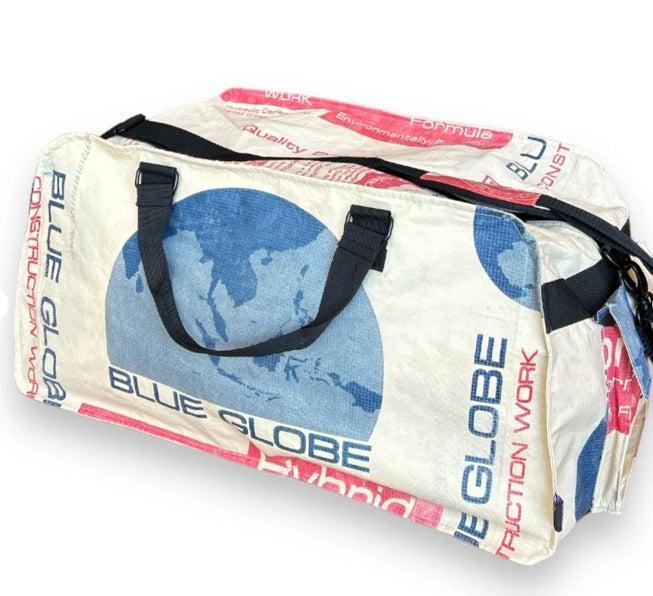 Medium Upcycled Duffel Bag, repurposed Feed Bag, Saves Landfill Space!