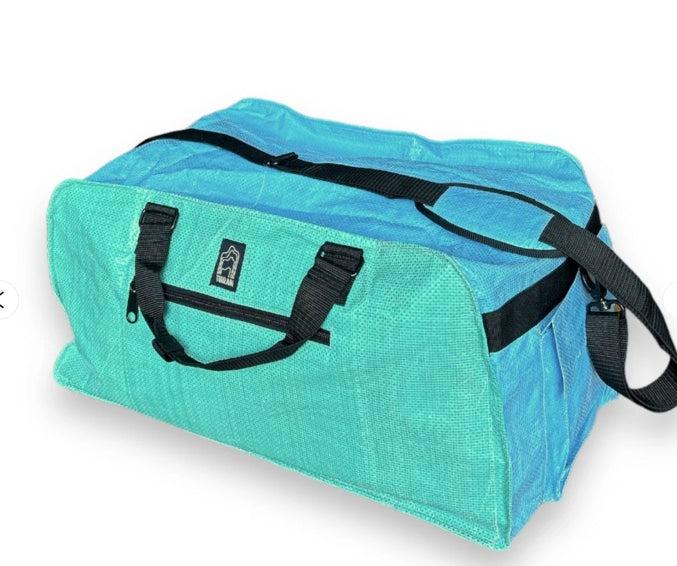 Medium Upcycled Duffel Bag, repurposed Feed Bag, Saves Landfill Space!