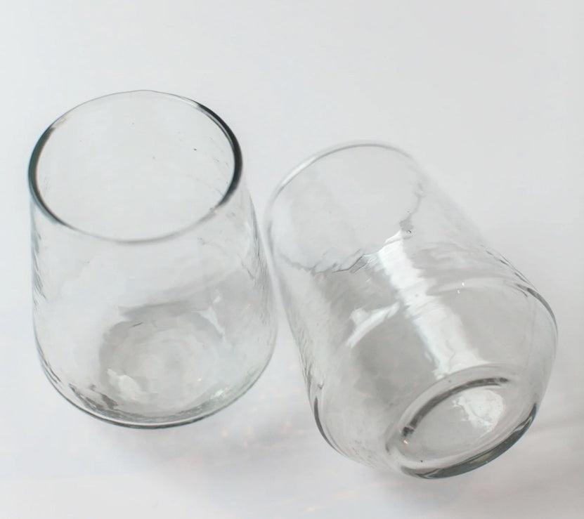 Handblown Hammered Glass Water Tumbler Glasses, Recycled, Ethically Made
