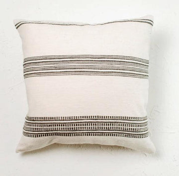 18" Hand Woven White & Grey Throw Pillow, Ethiopian Cotton, Fair Trade