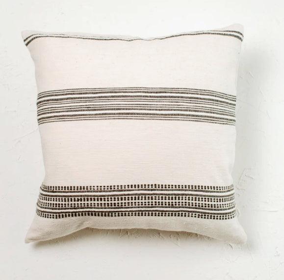 18" Hand Woven White & Grey Throw Pillow, Ethiopian Cotton, Fair Trade