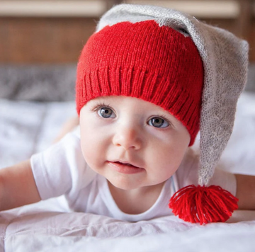 HandKnit Grey & Red Stocking Hat with Pom for Baby, Fair Trade