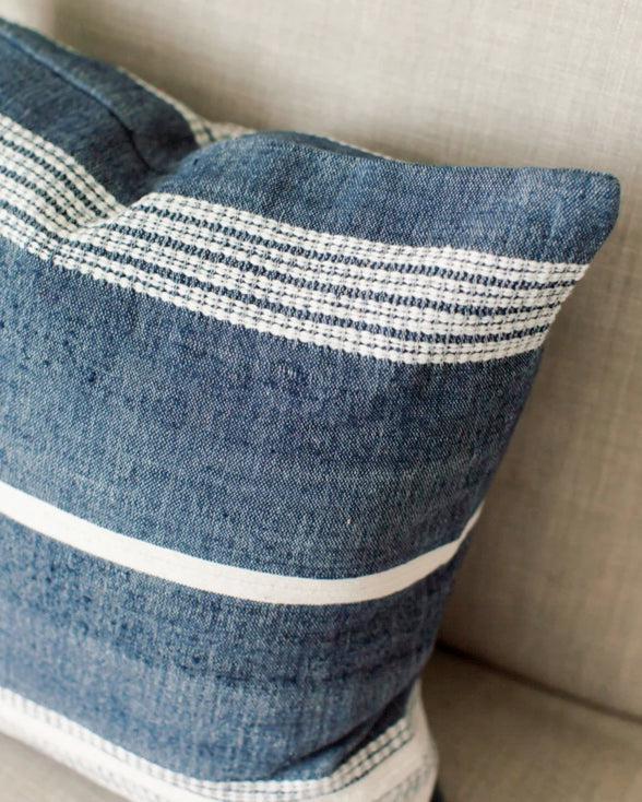 18" Hand Woven Navy & White Striped Throw Pillow, Ethiopian Cotton, Fair Trade