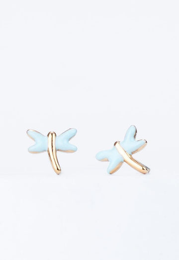 Gold Dragonfly Stud Earrings in Mint, Gives Freedom to Women!