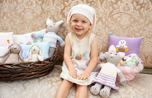 Handmade Knit Pink Baby/ Toddler Bunny Ear Hat with Stripes- Fair Trade