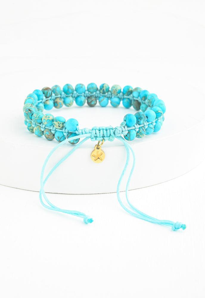 Turquoise Handwoven Beaded Bracelet - Give Freedom to Exploited Women!