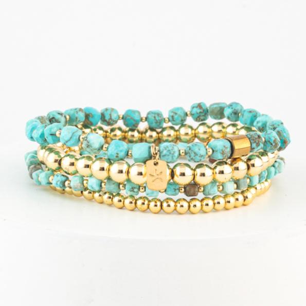 Gold & Turquoise Hope Beaded Bracelet Stack