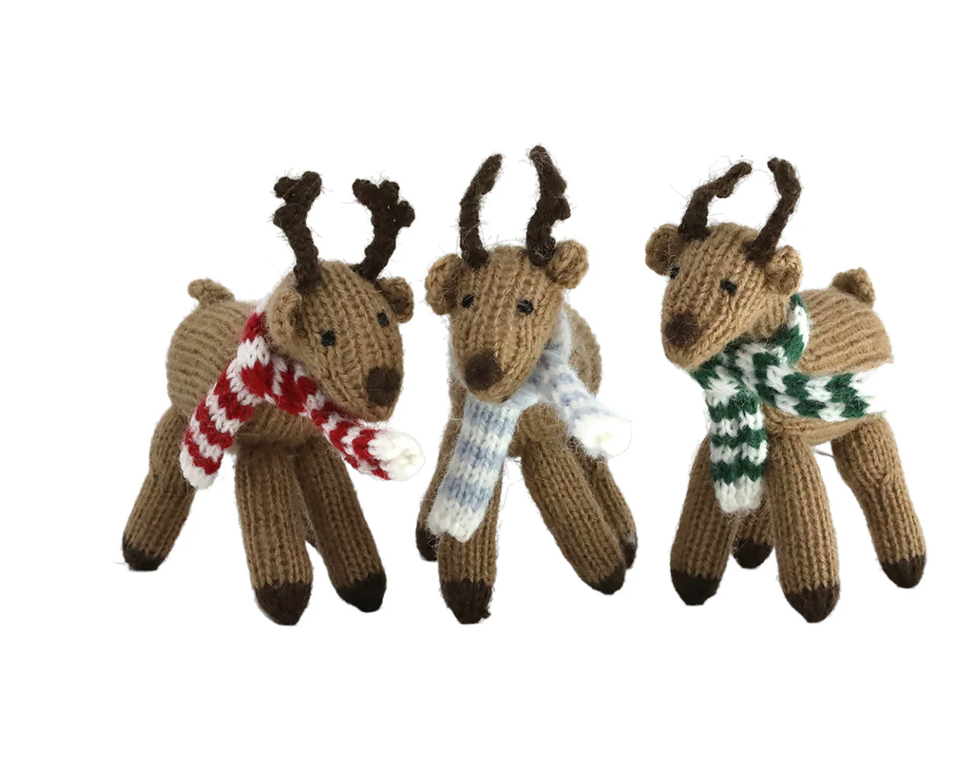 Set of 3 Hand Knit Reindeer Ornaments with Scarfs, Fair Trade from Peru