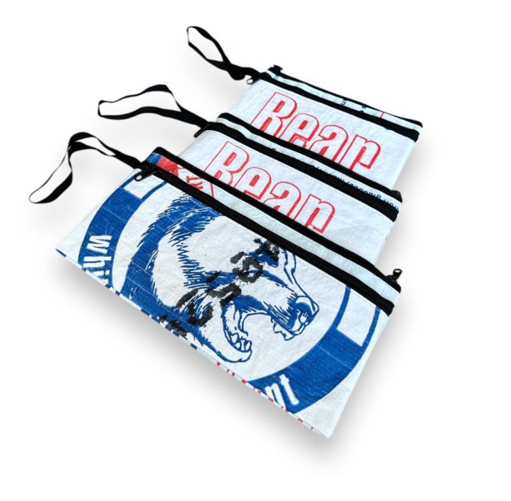 Nesting Upcycled Zip Pouch Cosmetic Bag Set, Sustainable, Saves Landfill Space