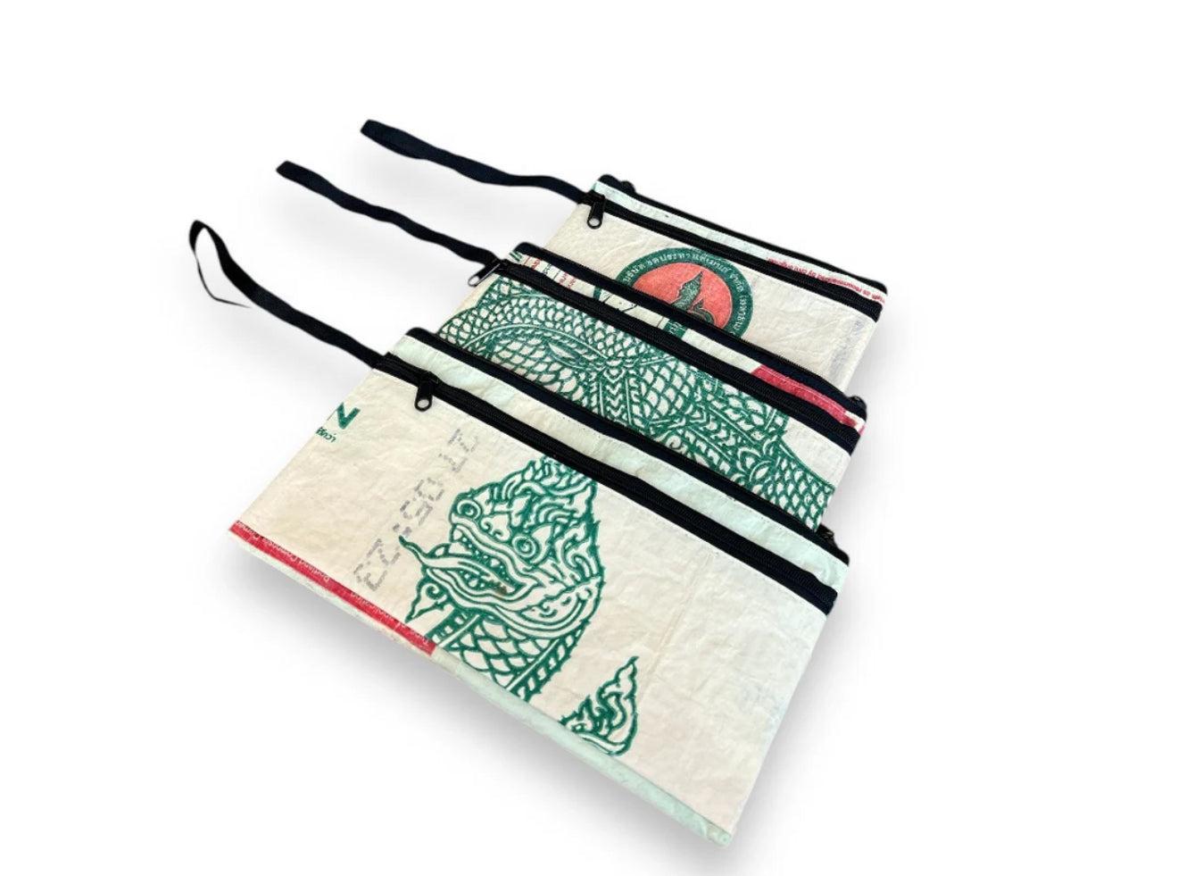 Nesting Upcycled Zip Pouch Cosmetic Bag Set, Sustainable, Saves Landfill Space