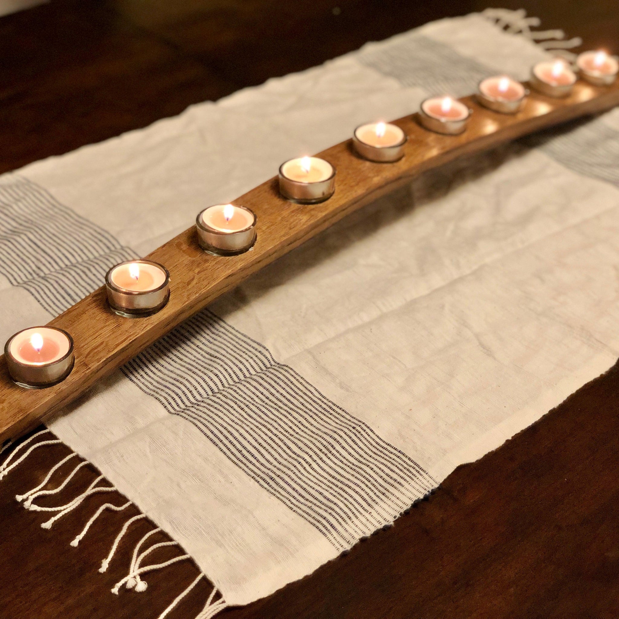 Reclaimed Vino Barrel Candelabra or Menorah - (9 or 12 candles)- Save our Landfills!