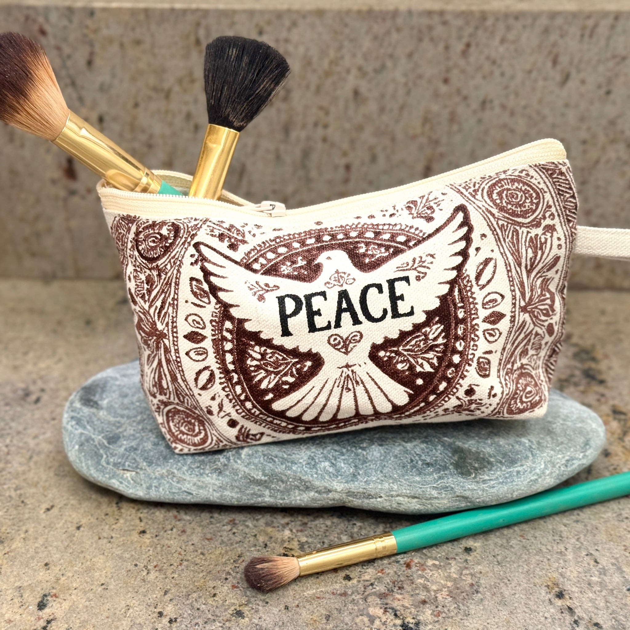 Peace Dove Boho Cosmetic Brush Bag - Handmade by Survivors