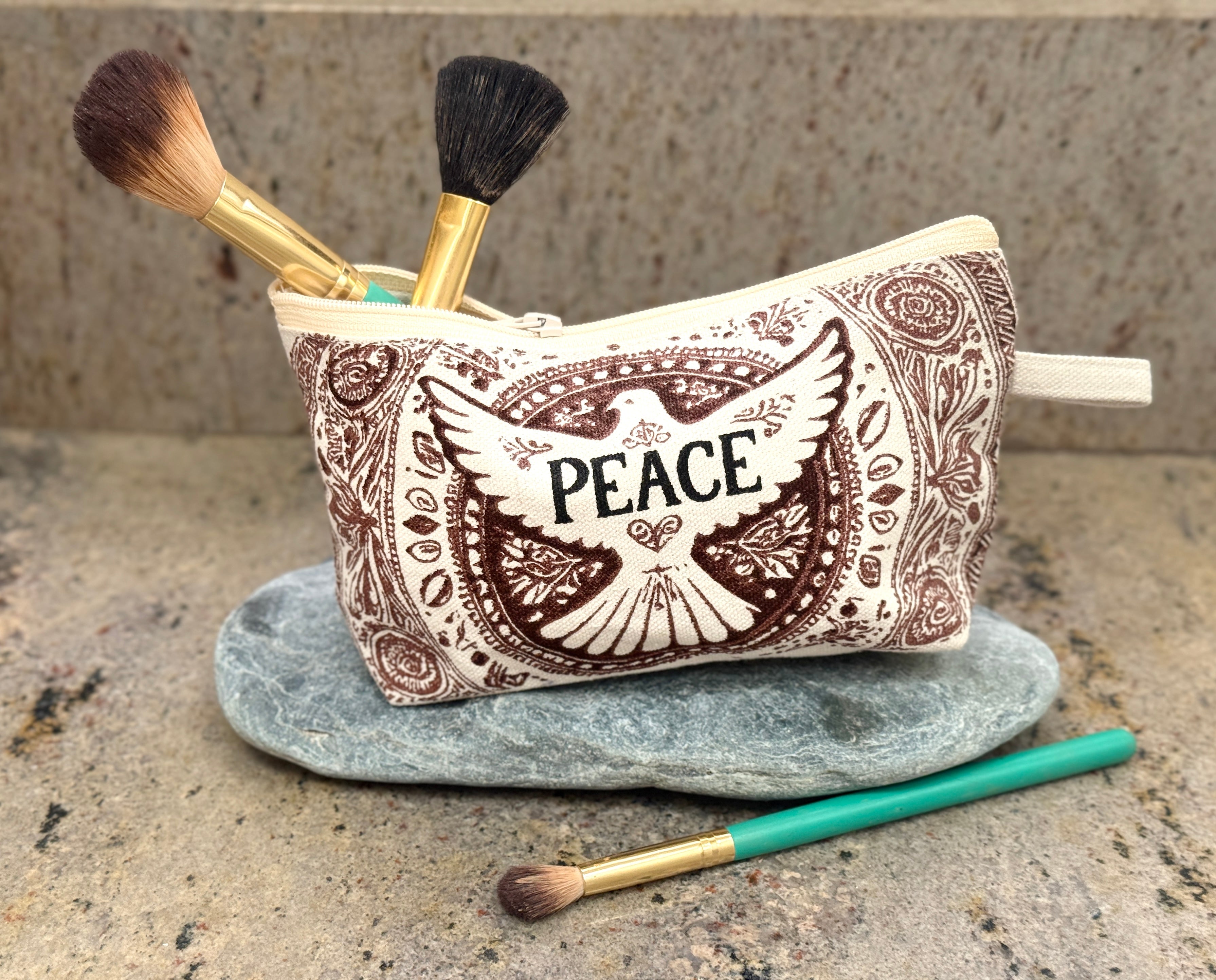 Peace Dove Boho Cosmetic Brush Bag - Handmade by Survivors