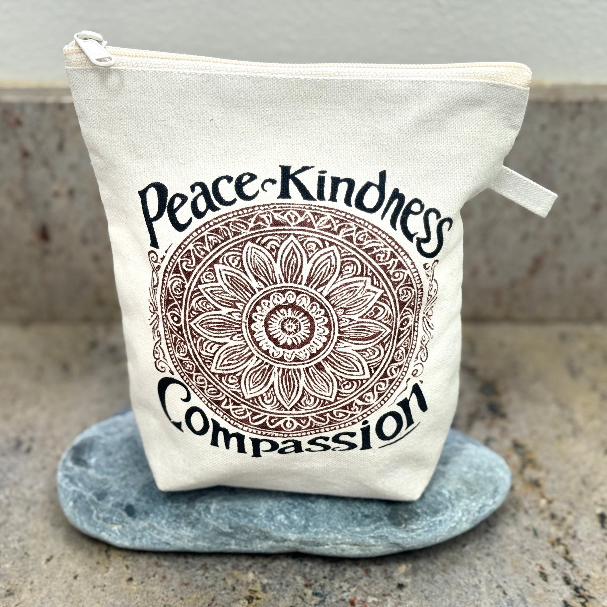 Mandala Cosmetic Bag Pouch- Peace, Kindness, Compassion - Handmade by Survivors