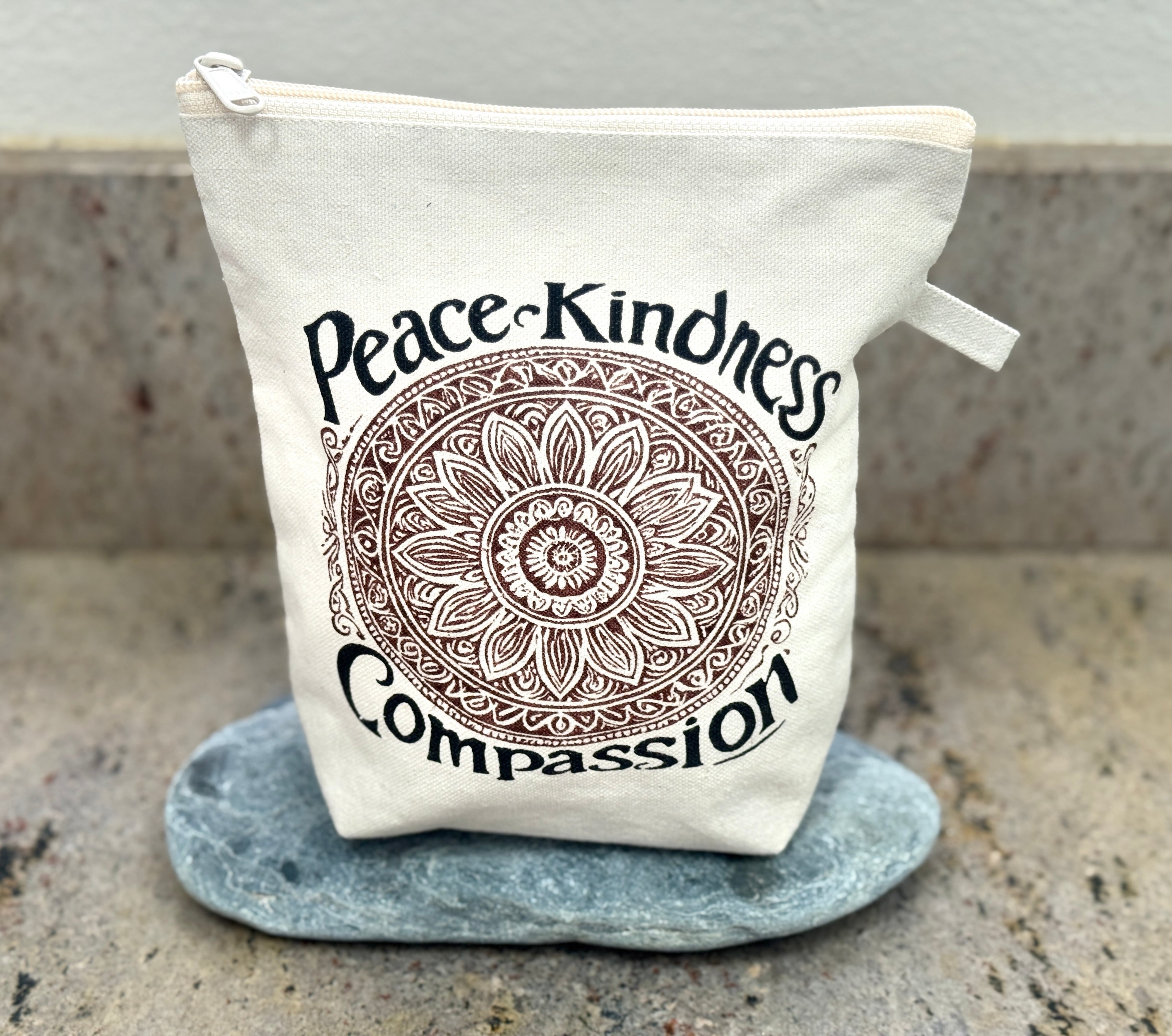 Mandala Cosmetic Bag Pouch- Peace, Kindness, Compassion - Handmade by Survivors