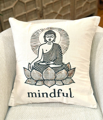 Mindful Buddha Decorative Pillow Cover- 20 x 20 - Handmade by Survivors