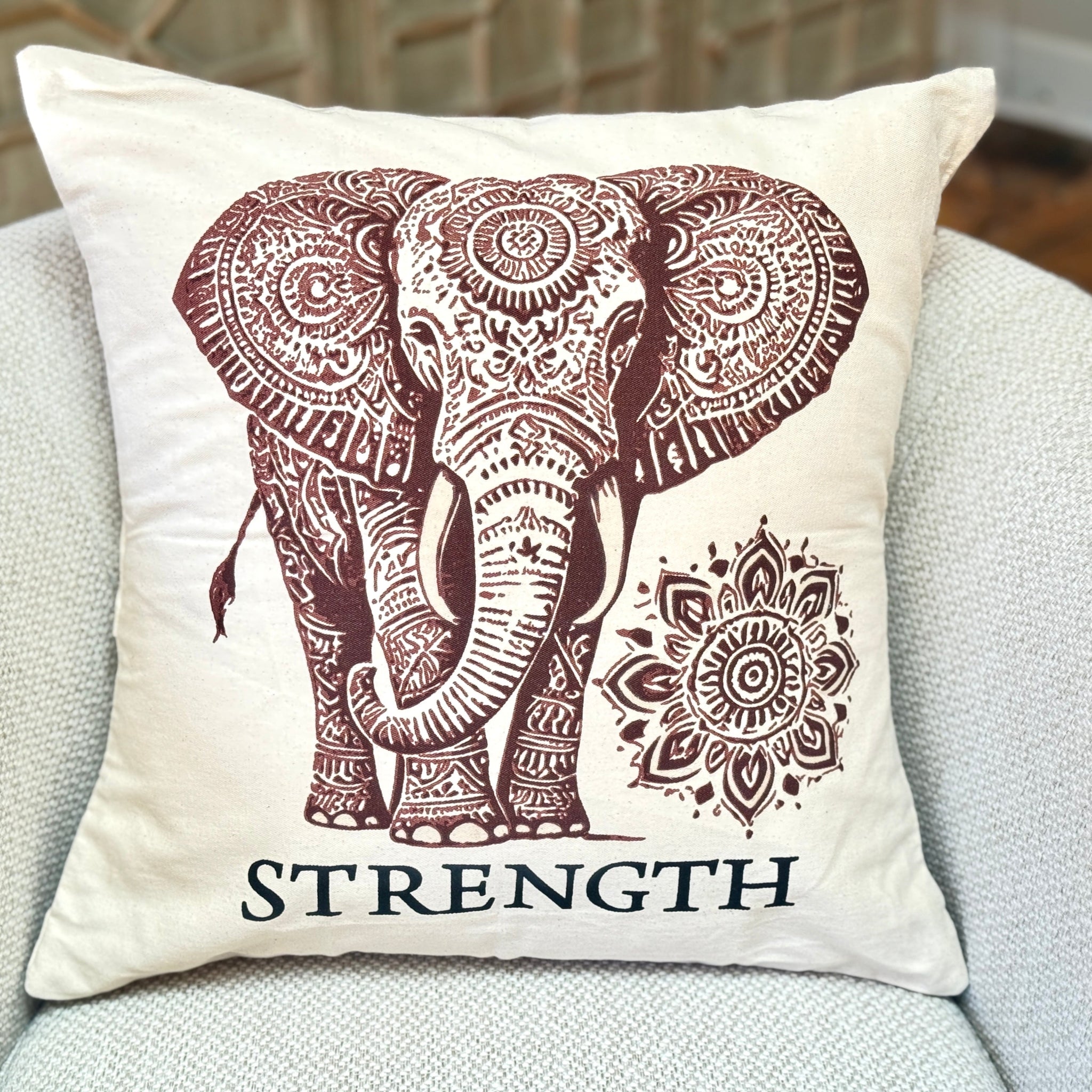 Elephant Strength Decorative Pillow Cover- 20 x 20 - Handmade by Survivors