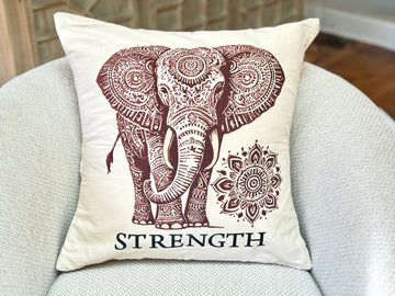Elephant Strength Decorative Pillow Cover- 20 x 20 - Handmade by Survivors
