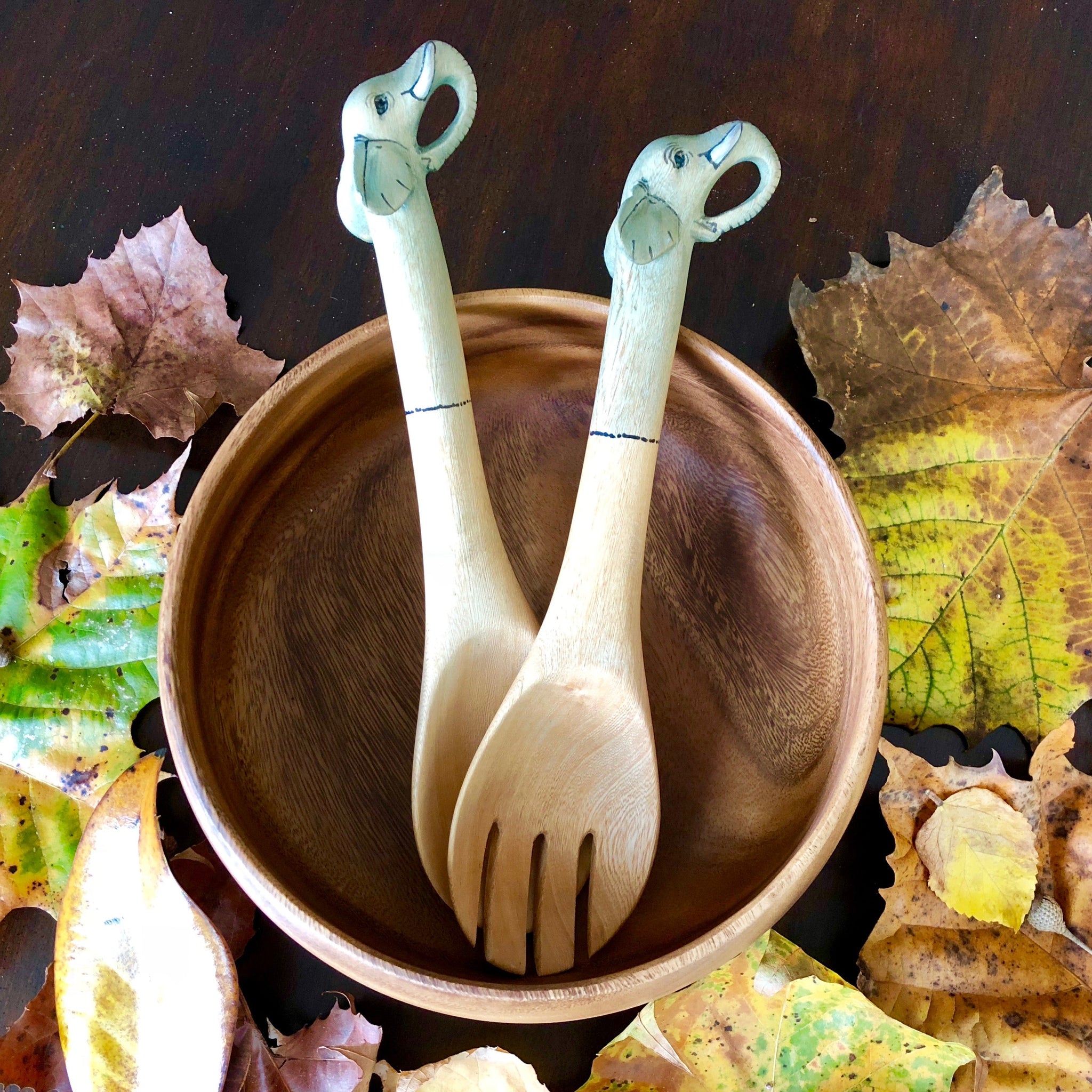 Hand crafted Elephant Salad Servers- Fair Trade, Africa