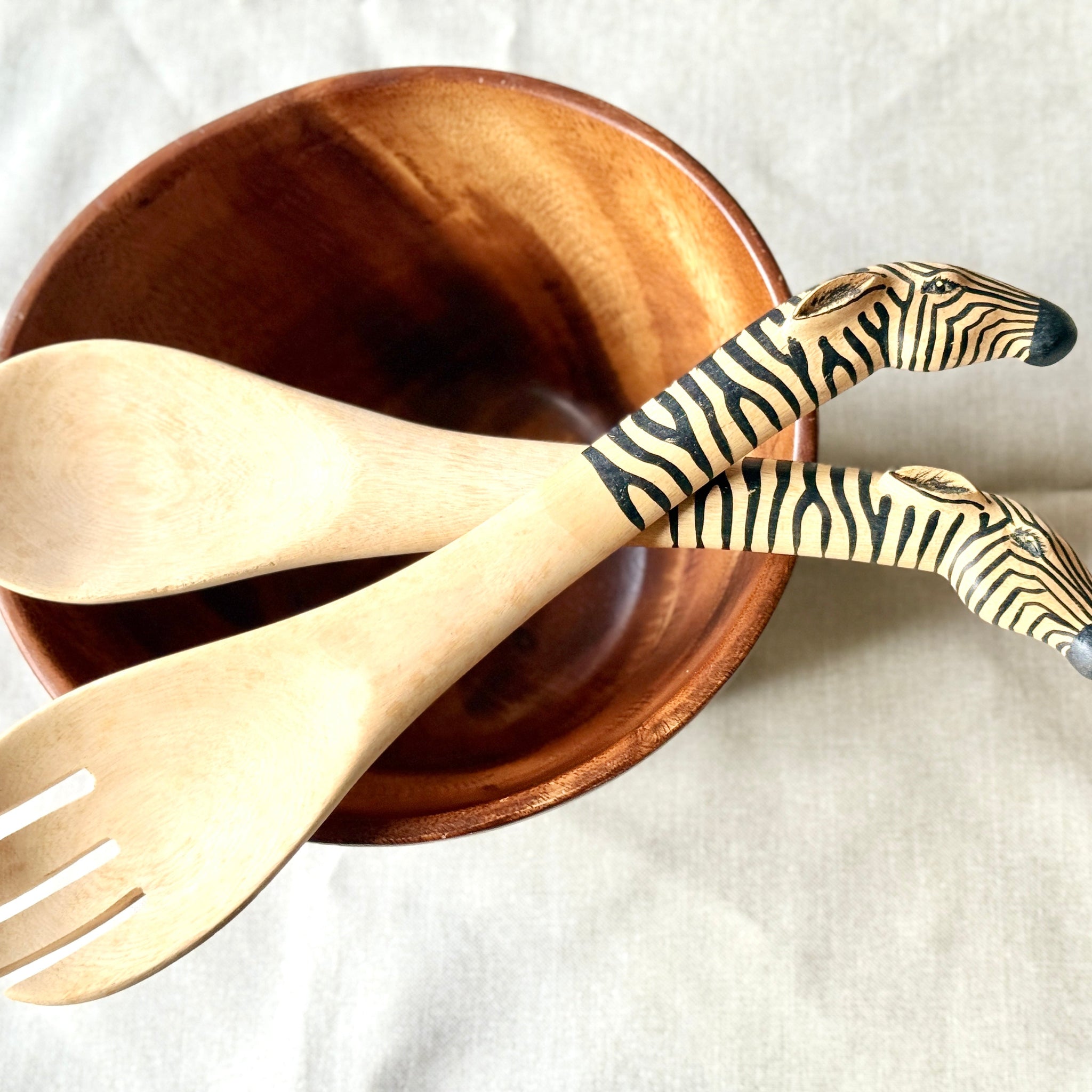 Hand Carved Wooden Zebra Salad Servers- Fair Trade, Africa