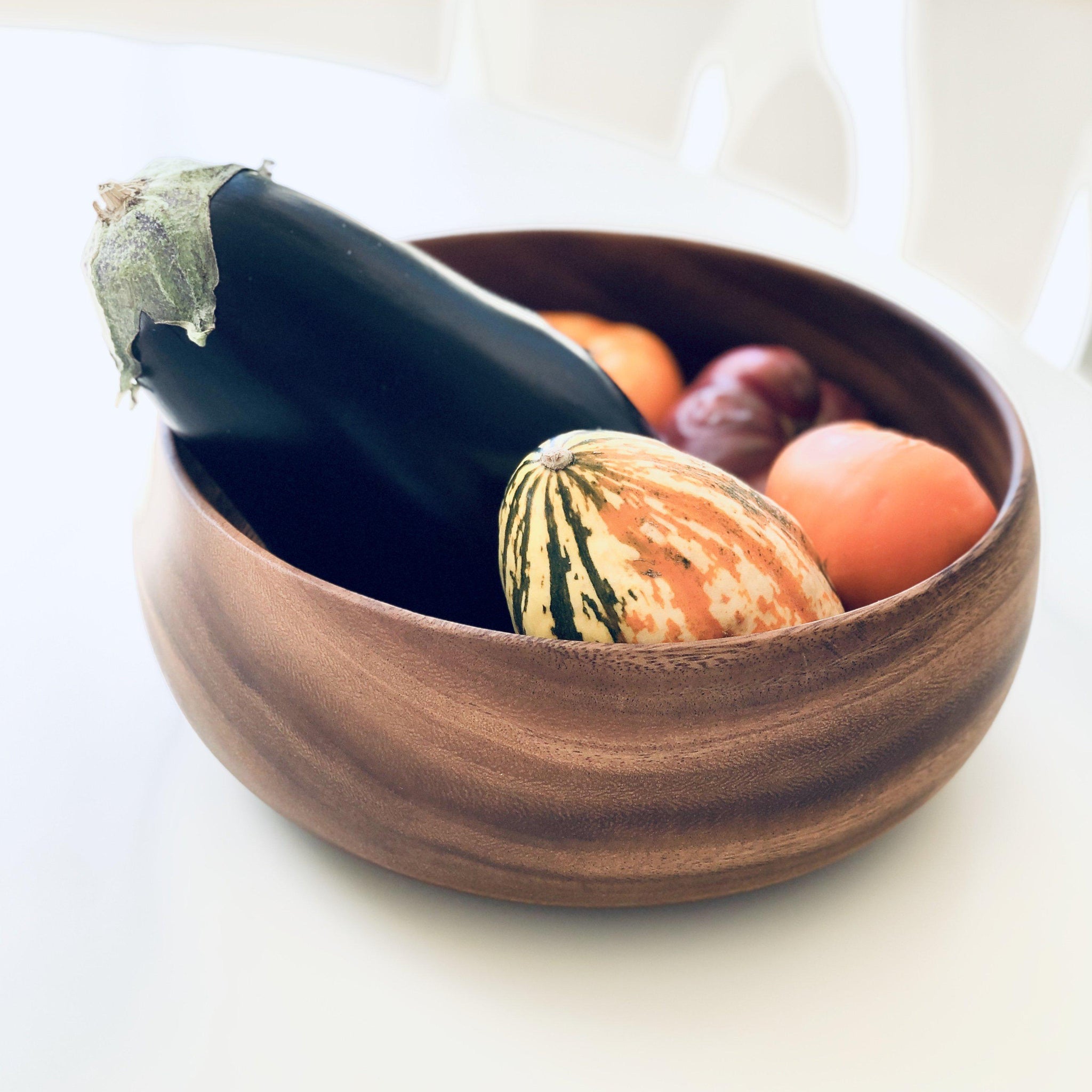 Hand Carved Salad or Fruit Bowl- Acacia Wood 10" , Fair Trade & Sustainably Harvested