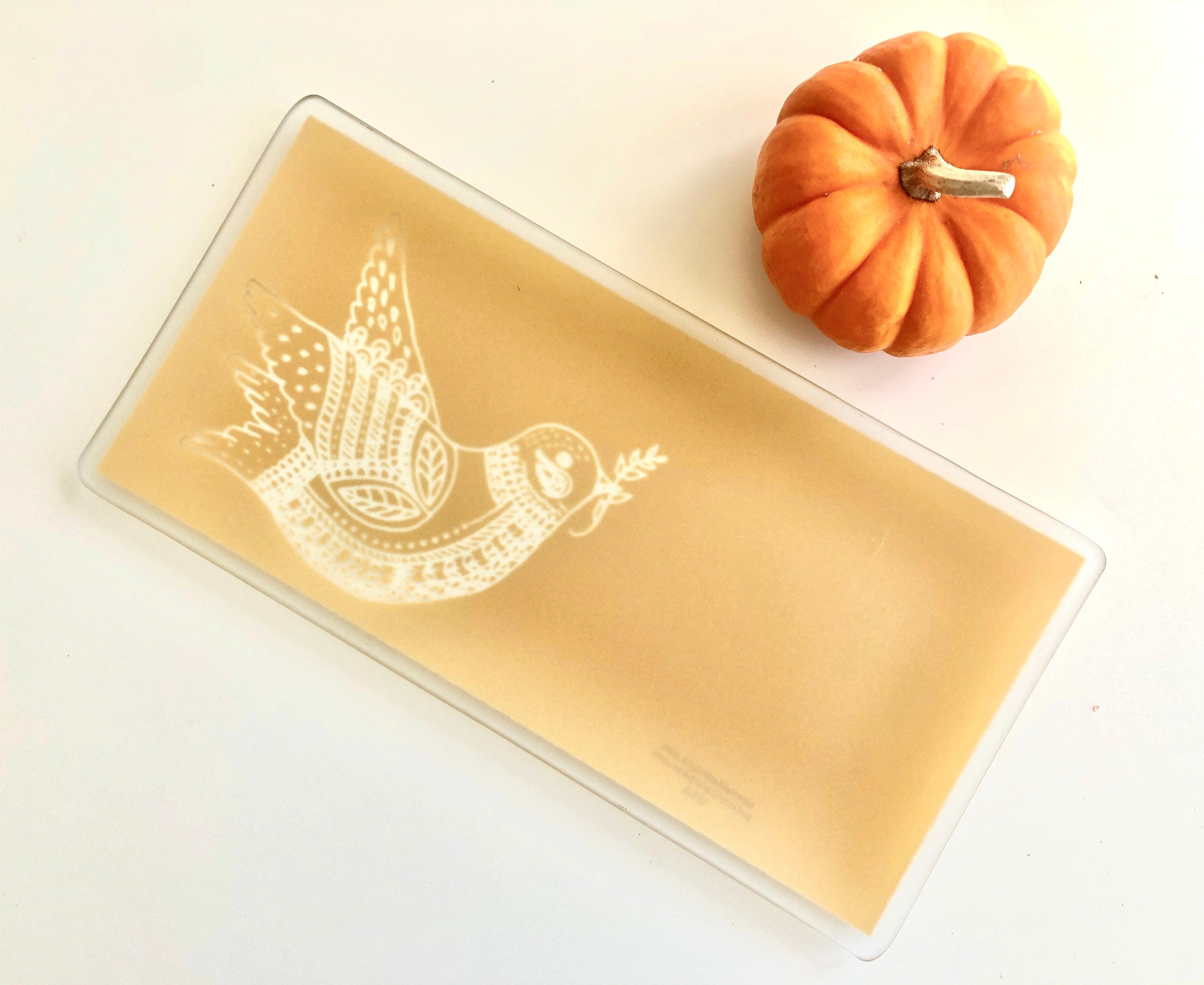 Recycled Glass Etched Dove Tray - Save Landfill Space!