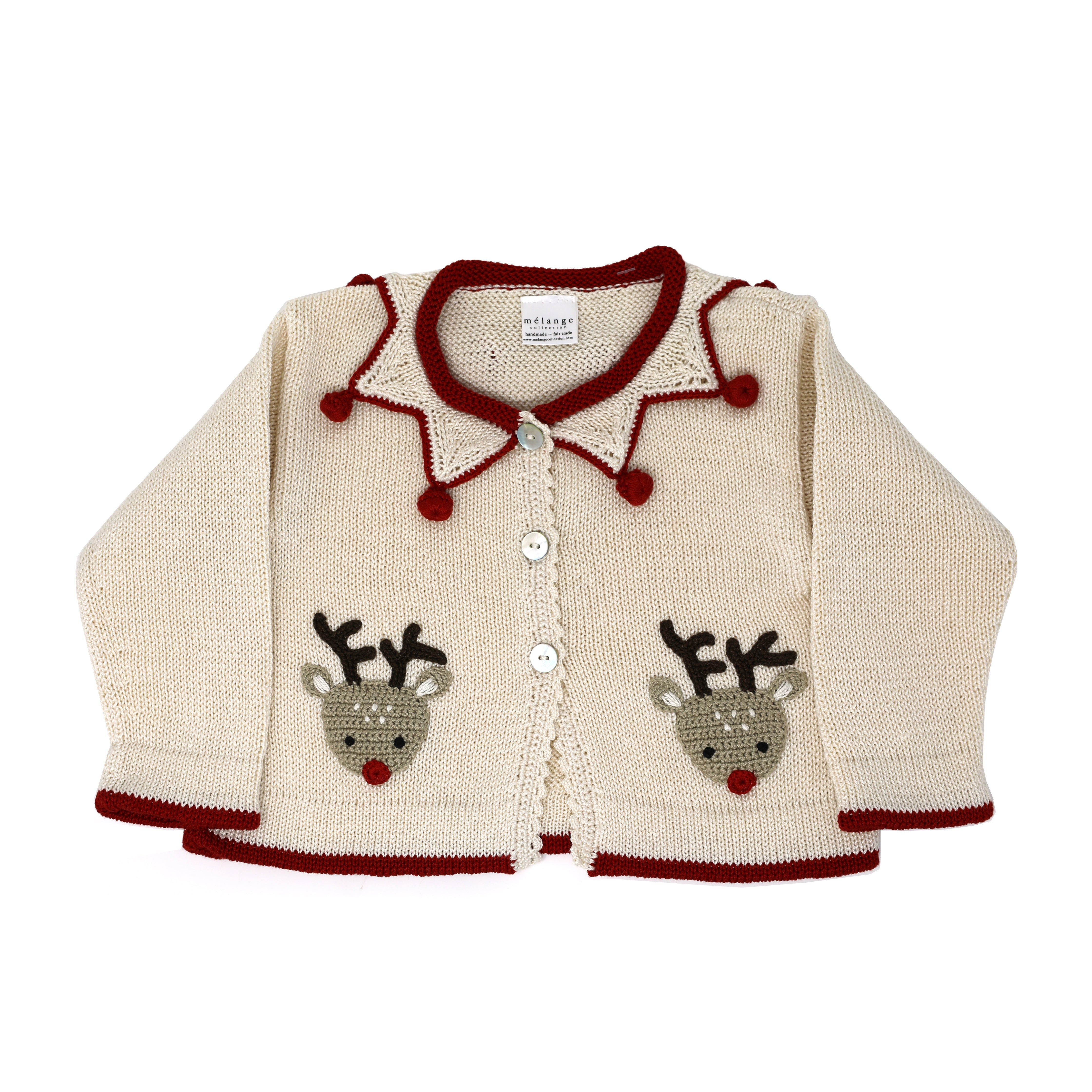 Hand-Knit Reindeer Christmas Cardigan, Baby & Toddler, Fair Trade, Armenia