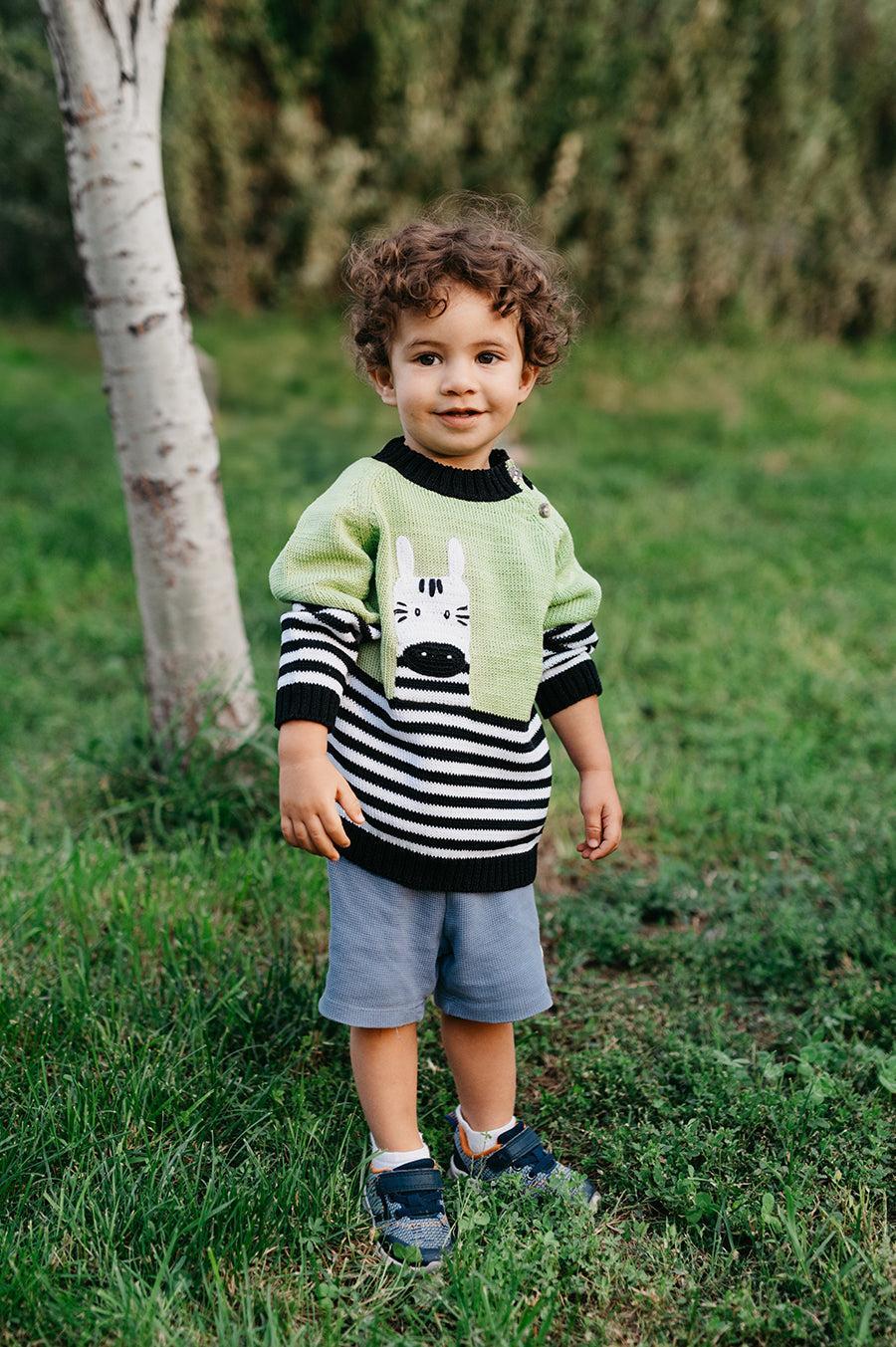 Hand Knit Baby & Toddler Zebra Sweater, Fair Trade, Supports Armenian Women