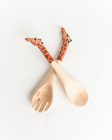 Hand Carved Wooden Giraffe Salad Servers- Fair Trade