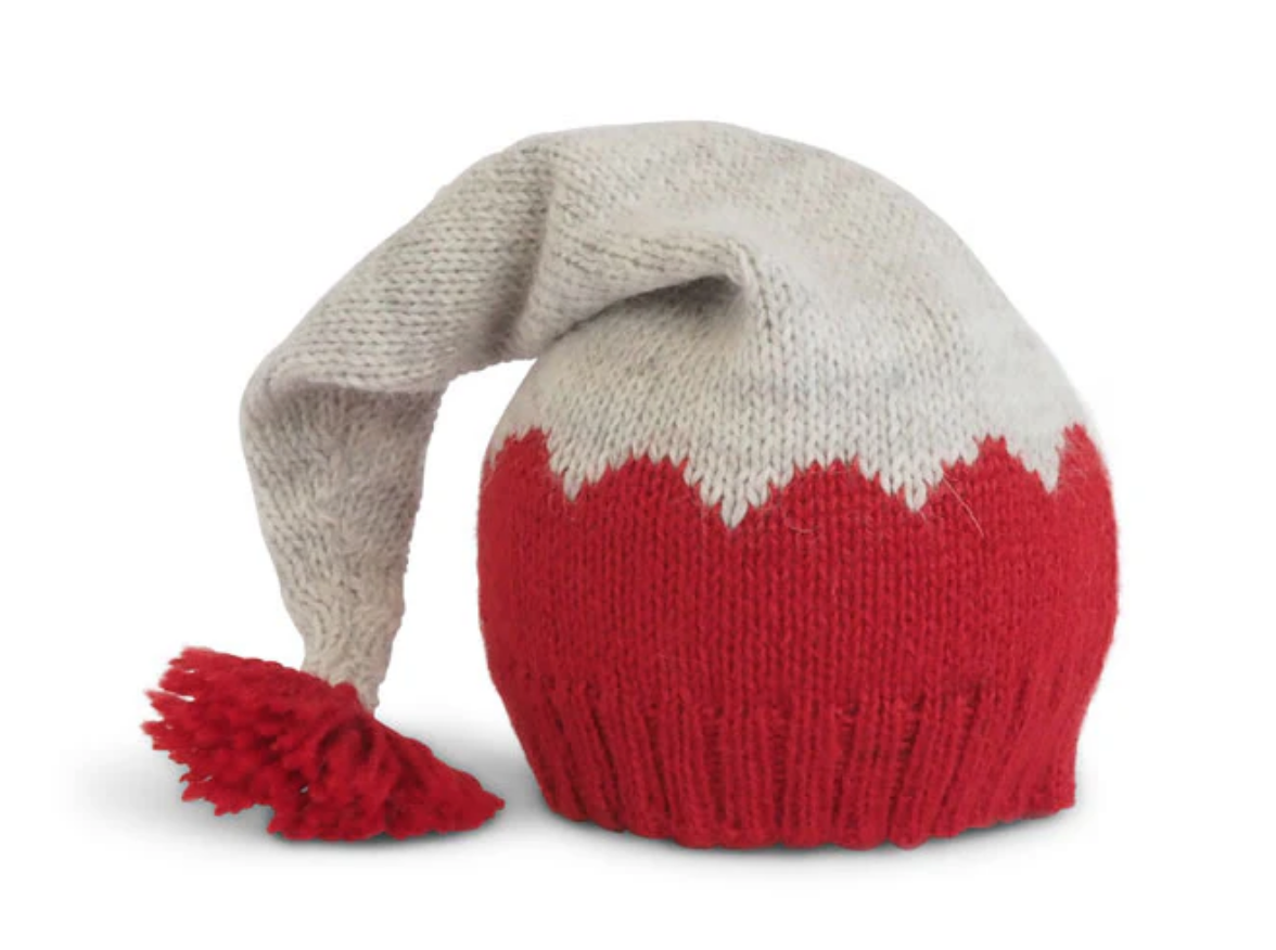 HandKnit Grey & Red Stocking Hat with Pom for Baby, Fair Trade