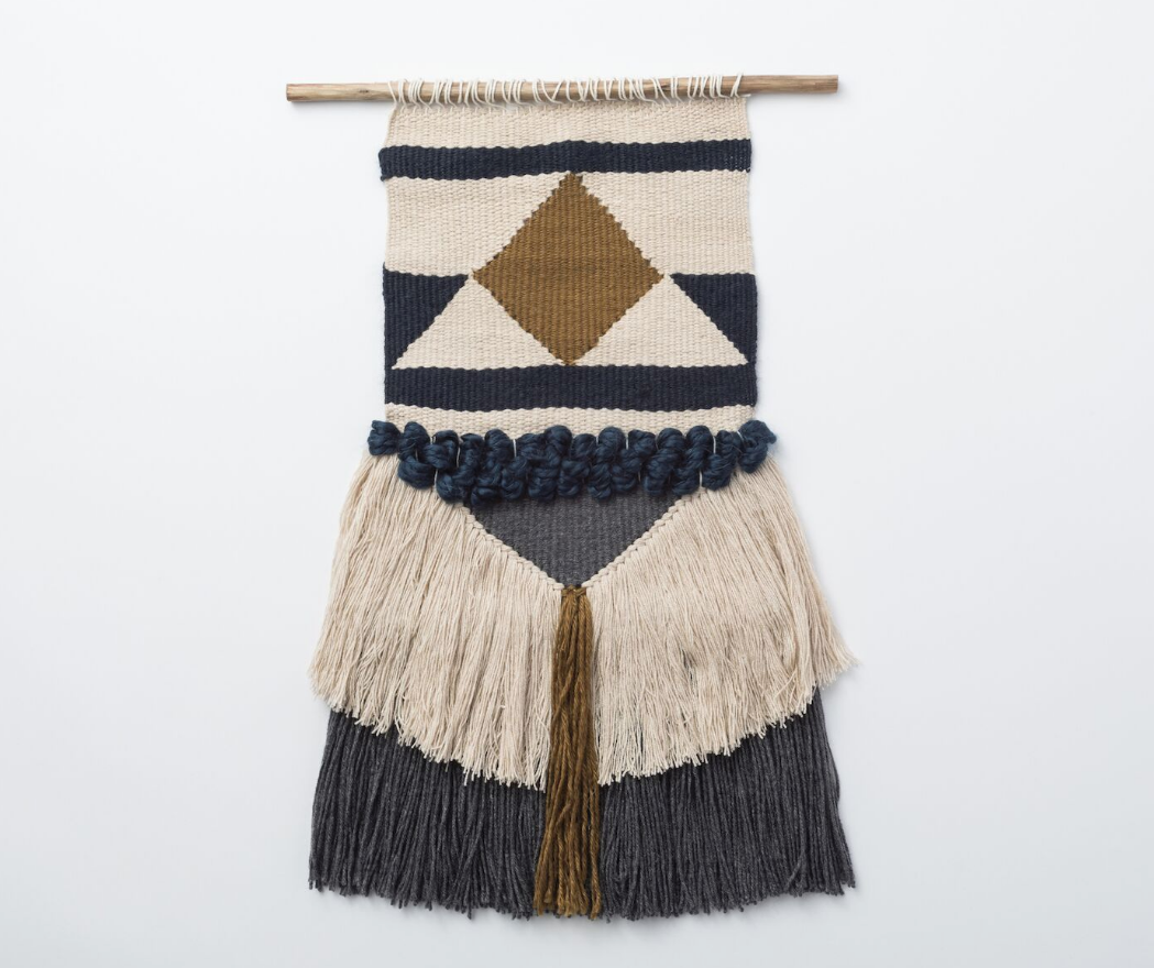 Handmade Woven Wall Hanging in Grey, White & Gold Tones - Helps Break the Cycle of Poverty!