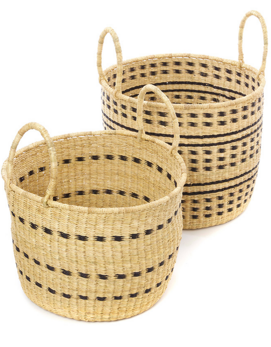 Set of 2 Handwoven Storage Baskets with Handles, Elephant Grass , Fair Trade & Eco-Friendly