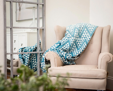 Turquoise & White Diamond Patterned Organic cotton Throw Blanket- Supports Domestic Violence Shelters