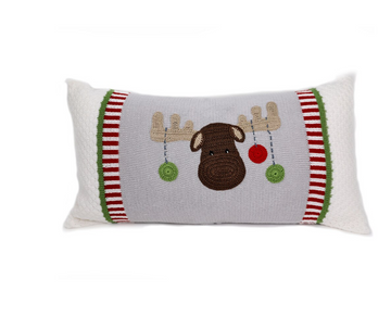 10x20 Hand Knit Moose Lumbar Christmas Pillow, Fair Trade