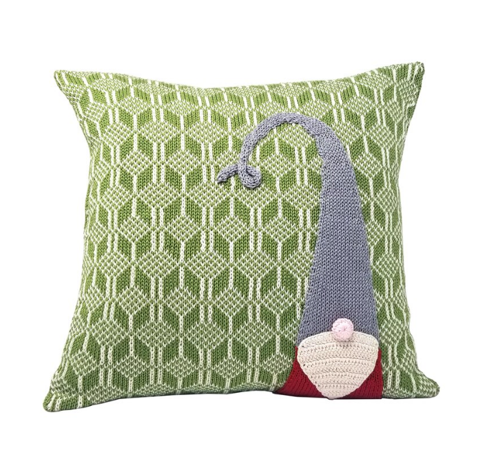 Hand Knit 12" Gnome Christmas Pillow, Fair Trade