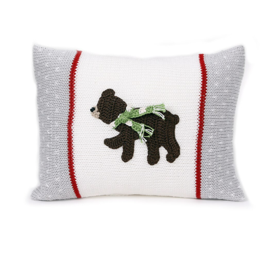Hand Knit Christmas Bear Pillow, Fair Trade