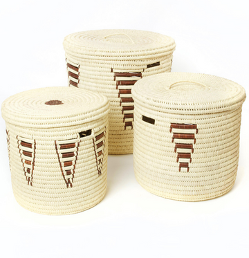 Set of 3 Handwoven Natural With Arrow Design Hamper Storage Baskets, Fair Trade