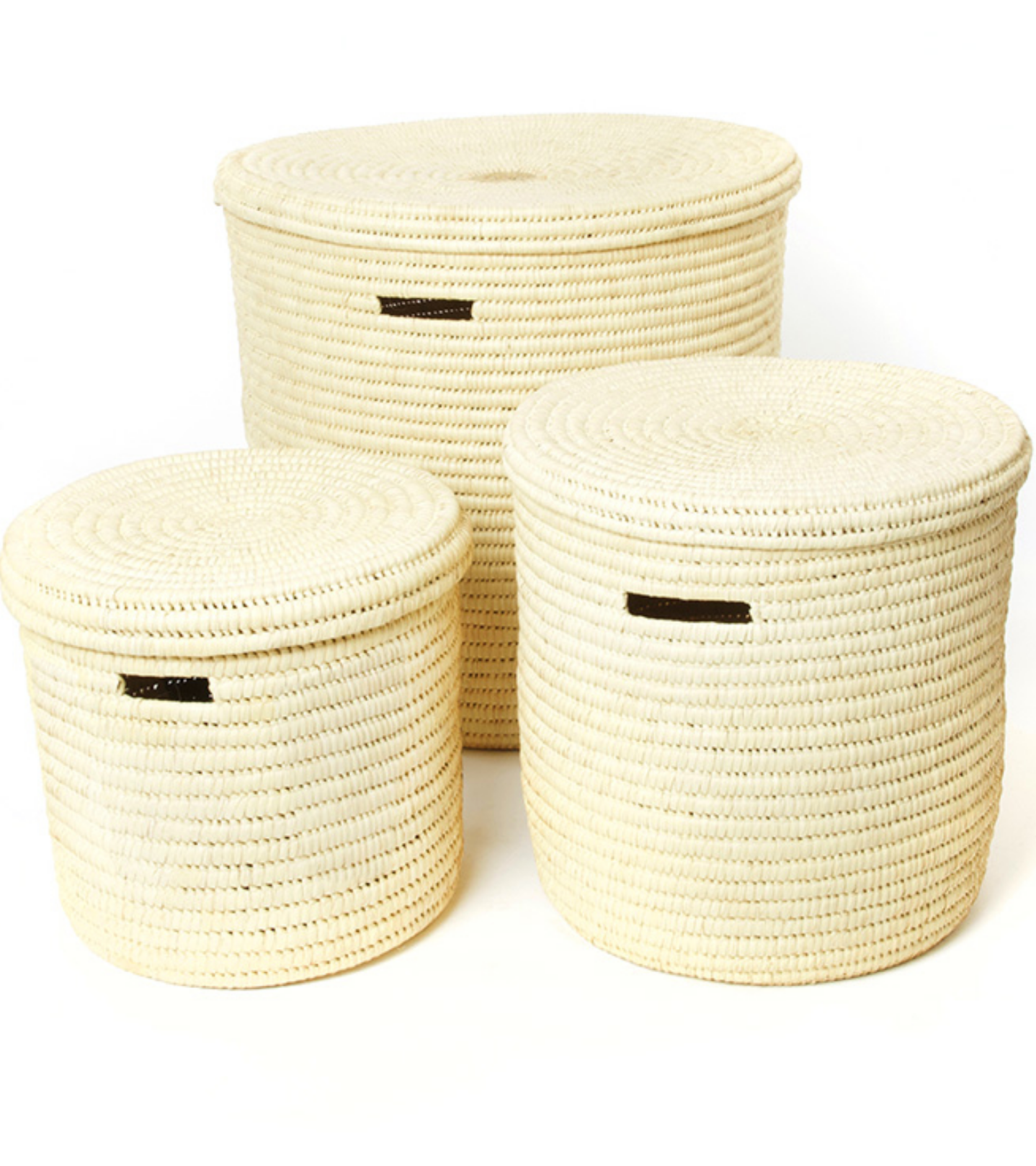 Set of 3 Handwoven Natural Palm Leaf Hamper Storage Baskets, Fair Trade