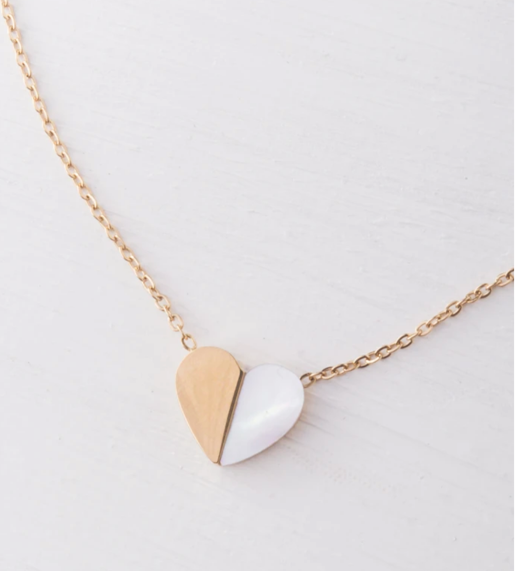 Mother Of Pearl & Gold Heart Two-Sided Hope Pendant Necklace- Purchase 1 & 1 is given to a Trafficking Survivor