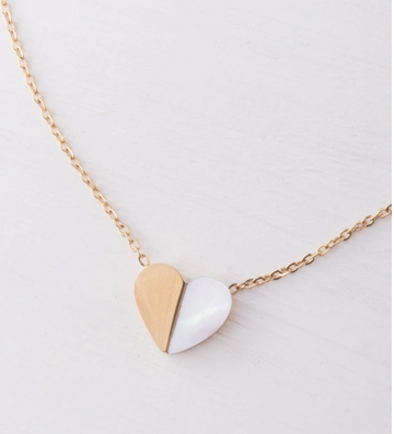 Mother Of Pearl & Gold Heart Two-Sided Hope Pendant Necklace- Purchase 1 & 1 is given to a Trafficking Survivor