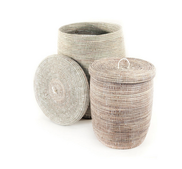 Set of Two Handwoven White Hamper Storage Baskets, Fair Trade