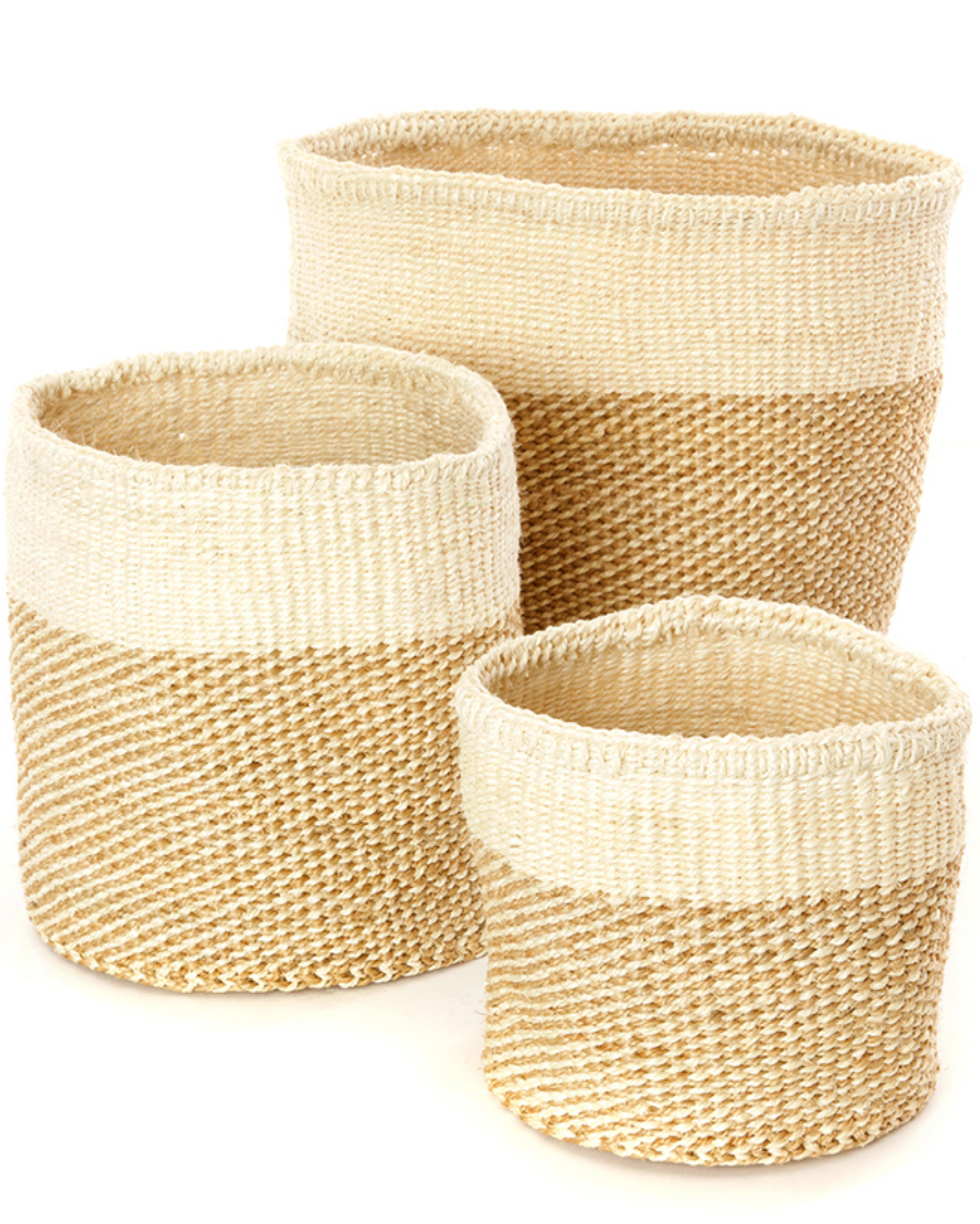 3 Handwoven Beige & Cream Sisal Nesting Baskets, Kenya, Fair Trade