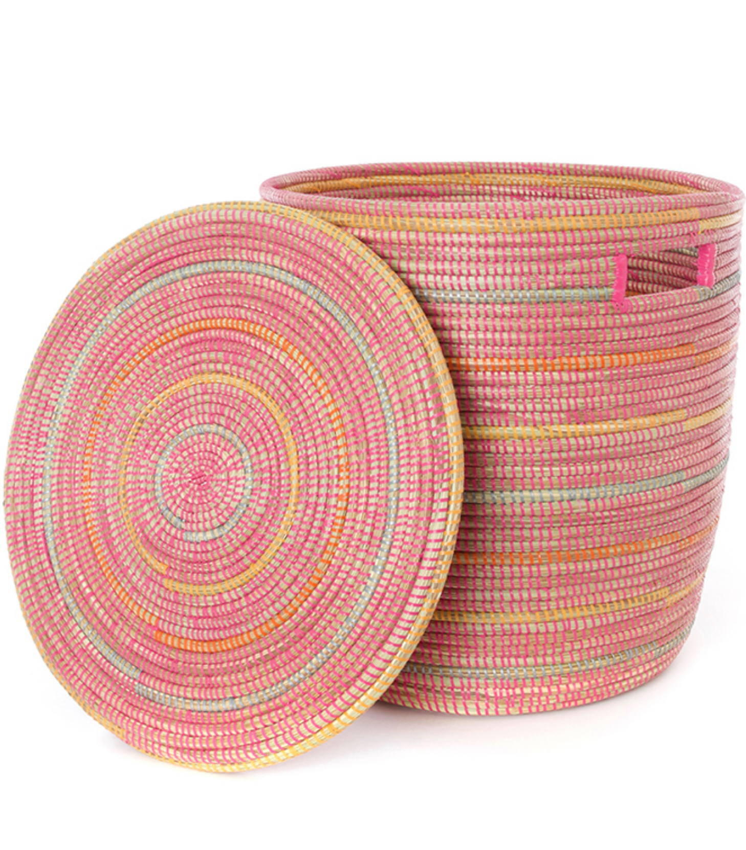 Pink Striped Hamper Laundry Storage Basket, Fair Trade- Senegal