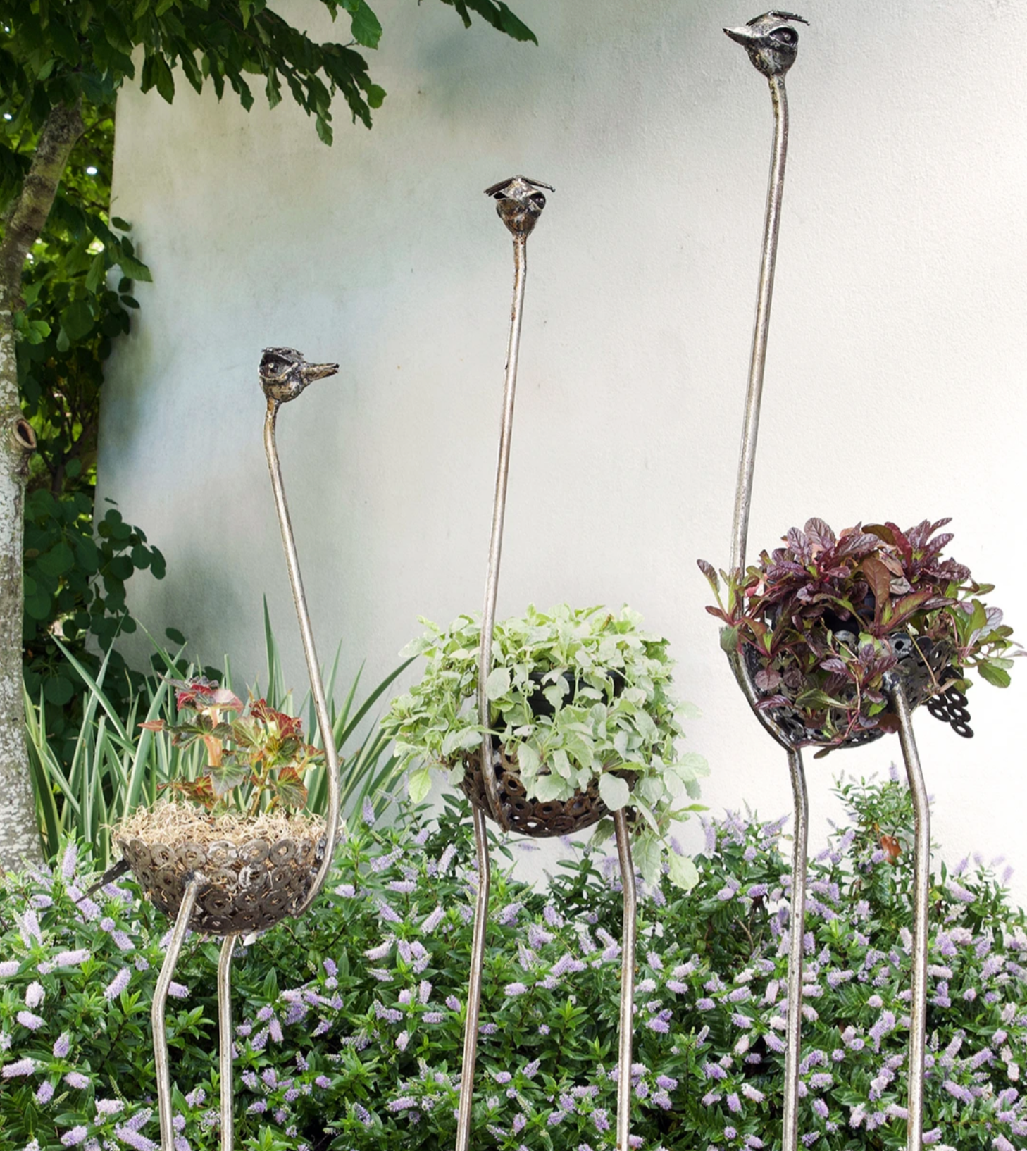Ostrich garden plant & flower holder (slender)- Recycled metal, Fair Trade from Kenya
