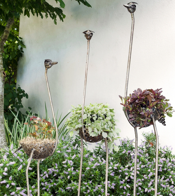 Ostrich garden plant & flower holder (slender)- Recycled metal, Fair Trade from Kenya