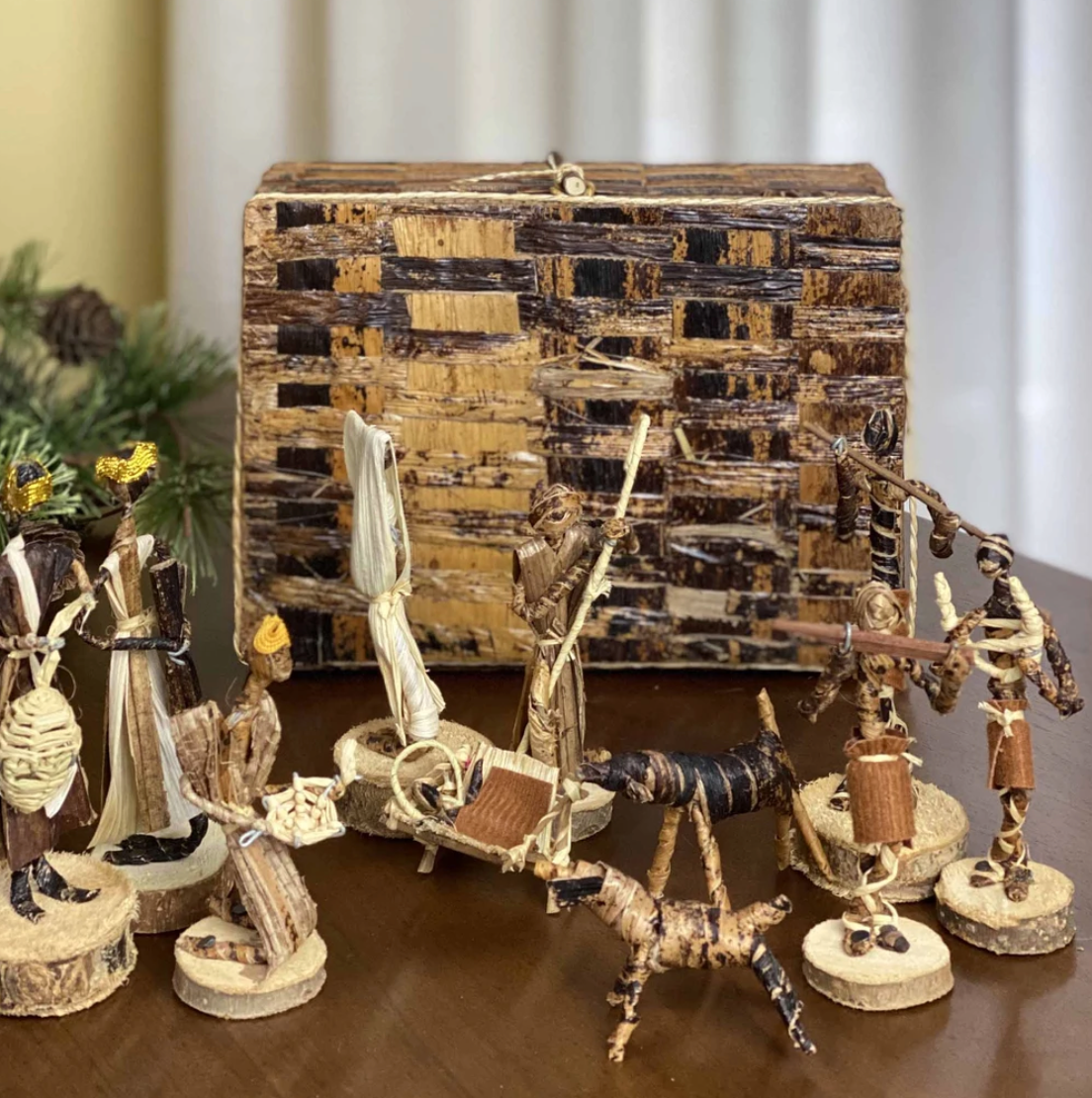 Handcrafted Banana Fiber Christmas Nativity Scene, Fair Trade, Kenya