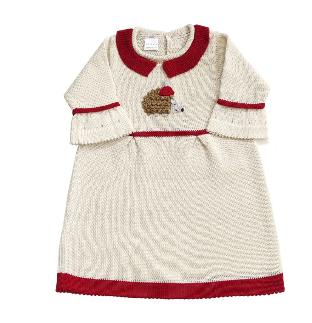 Hand Knit Baby -Toddler Christmas Hedgehog Dress, Fair Trade